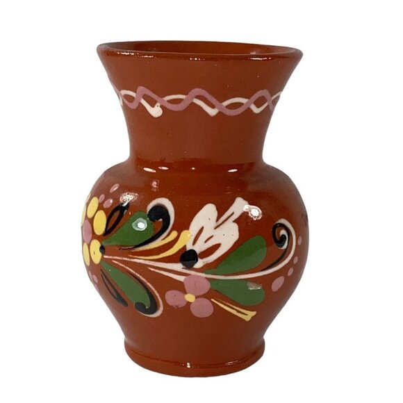 Vintage Hungary Pottery Vase 4”T 2.5”W Studio Art Pottery Flower Deco Redware - Picture 9 of 12
